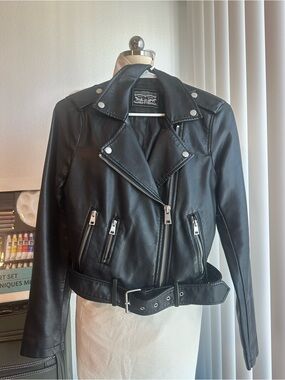 Levi's Women's Black Faux Leather Biker Jacket with Belt